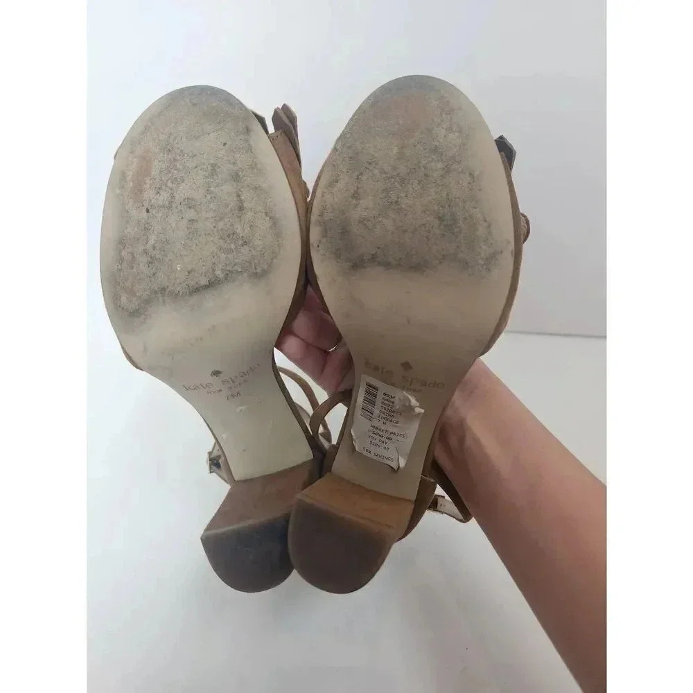 Kate Spade Brown Suede Block Heels Kiltie Fringe Cross Straps Size 7. - Picture 7 of 8